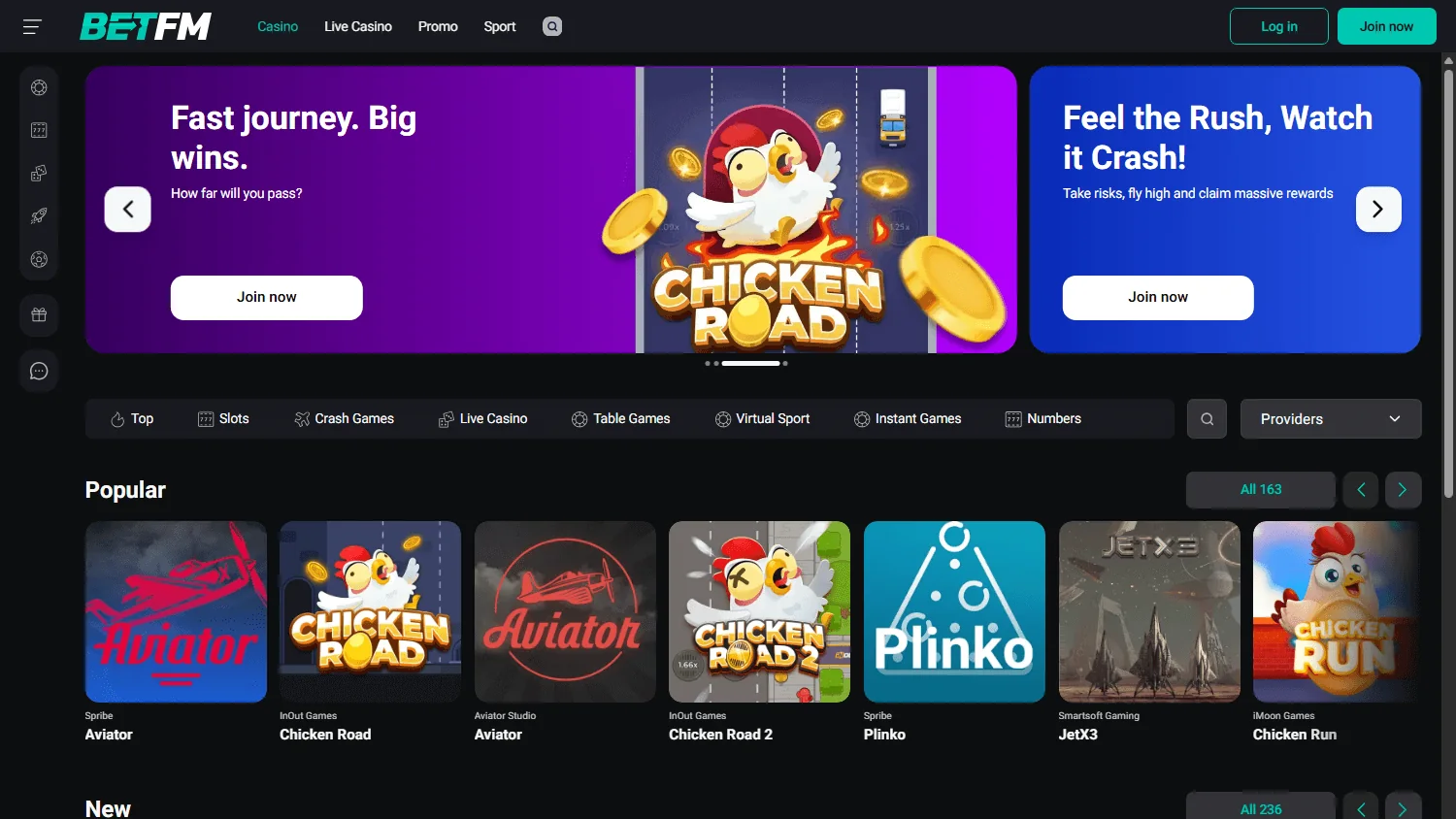 BetFM Casino game gallery with pokies and live tables