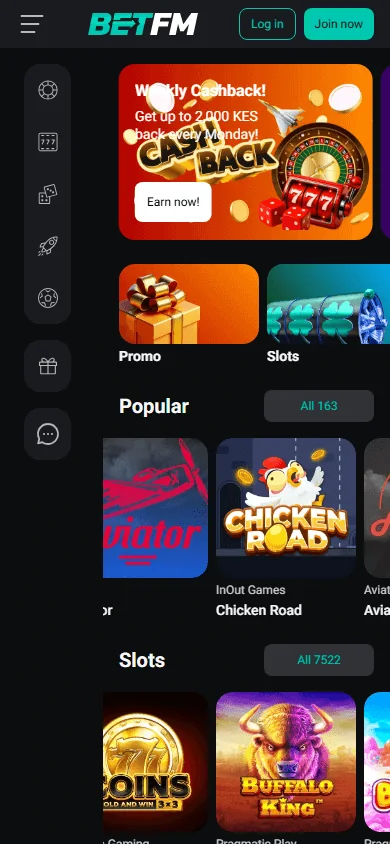BetFM Casino on mobile: the pokies lobby in a phone browser